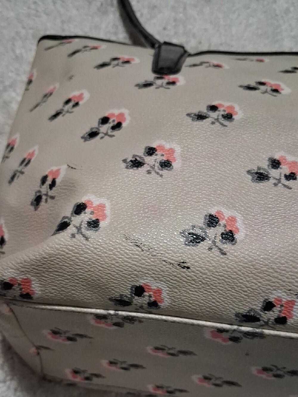 COACH Floral Print Tote Bag in Beige with Black Trim - Picture 10 of 14